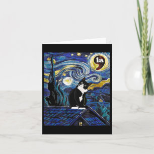 Halloween Starry Night Tuxedo Cat Comma La Kamala Karte