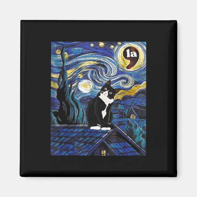 Halloween Starry Night Tuxedo Cat Comma La Kamala Magnet (Vorne)