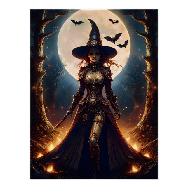 Halloween Steampunk Forest Hexe Poster (Vorderseite)