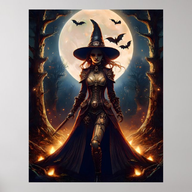 Halloween Steampunk Forest Hexe Poster (Vorne)