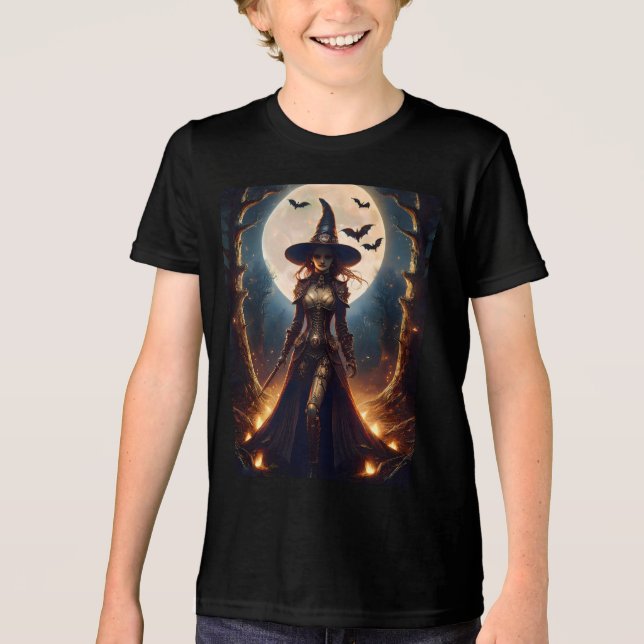 Halloween Steampunk Forest Hexe Tri-Blend Shirt (Vorderseite)