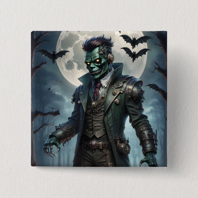 Halloween Steampunk Frankensteins Monster Button (Vorderseite)