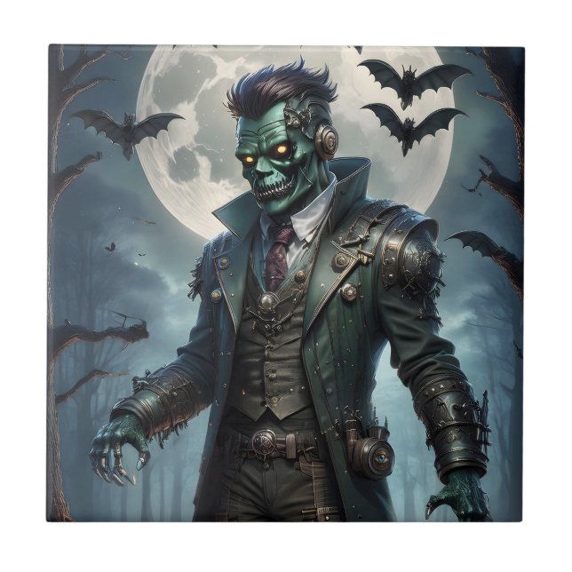 Halloween Steampunk Frankensteins Monster Fliese (Vorderseite)