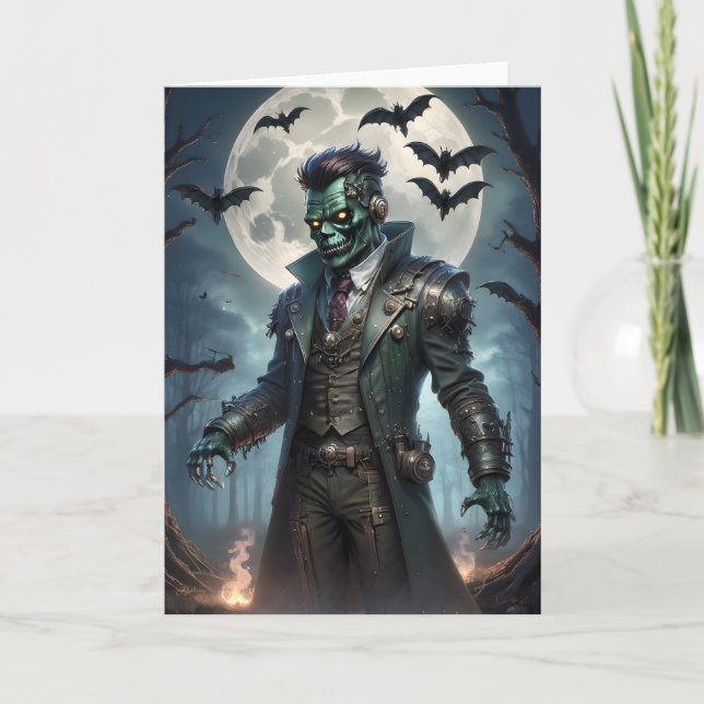 Halloween Steampunk Frankensteins Monster Karte (Vorderseite)