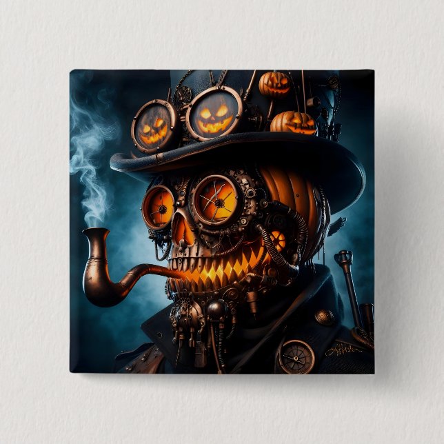 Halloween Steampunk Gothic Jack-O-Lantern Button (Vorderseite)