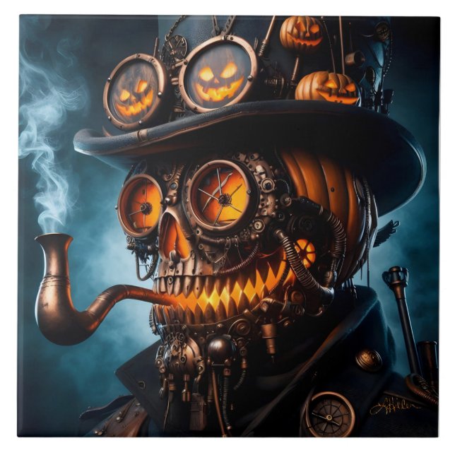 Halloween Steampunk Gothic Kürbis Fliese (Vorderseite)