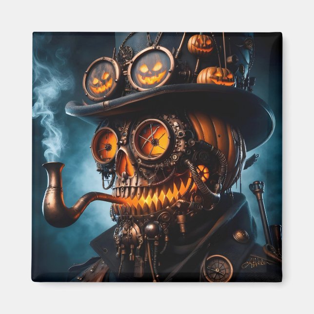 Halloween Steampunk Gothic Kürbis Magnet (Vorne)