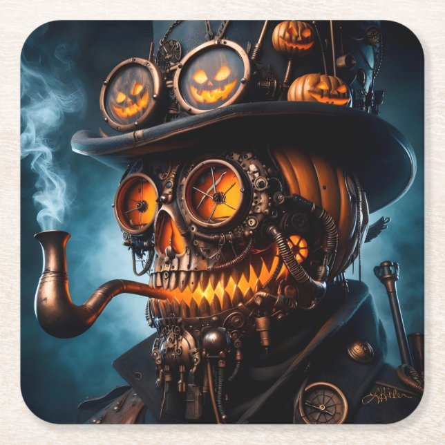 Halloween Steampunk Gothic Kürbis Rechteckiger Pappuntersetzer (Vorderseite)