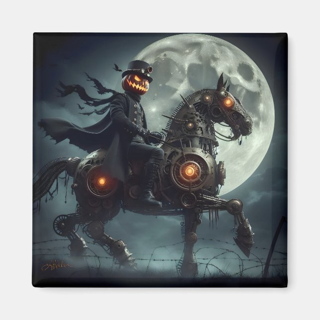 Halloween Steampunk Headless Horseman Magnet (Vorne)