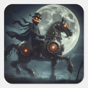 Halloween Steampunk Headless Horseman Quadratischer Aufkleber