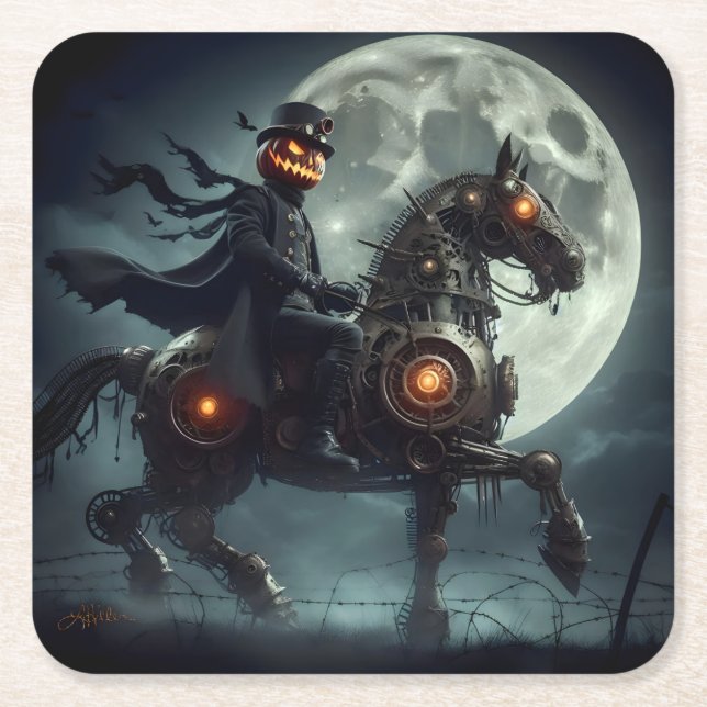 Halloween Steampunk Headless Horseman Rechteckiger Pappuntersetzer (Vorderseite)
