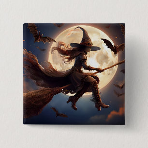 Halloween-Steampunk-Hexe-Mondlicht-Flug Button
