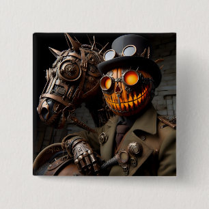 Halloween Steampunk Jack-O-Lantern Horseman Button