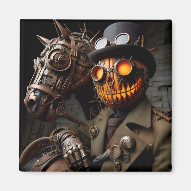 Halloween Steampunk Jack-O-Lantern Horseman Magnet (Vorne)