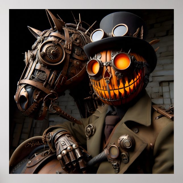 Halloween Steampunk Jack-O-Lantern Horseman Poster (Vorne)