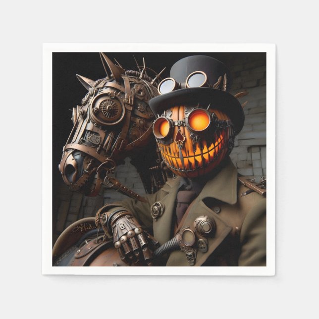Halloween Steampunk Jack-O-Lantern Horseman Serviette (Vorderseite)