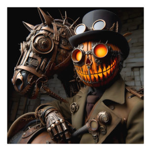 Halloween-Steampunk-Kürbislaterne Reiter Fotodruck