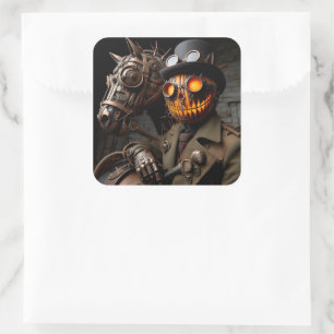 Halloween-Steampunk-Kürbislaterne Reiter Quadratischer Aufkleber