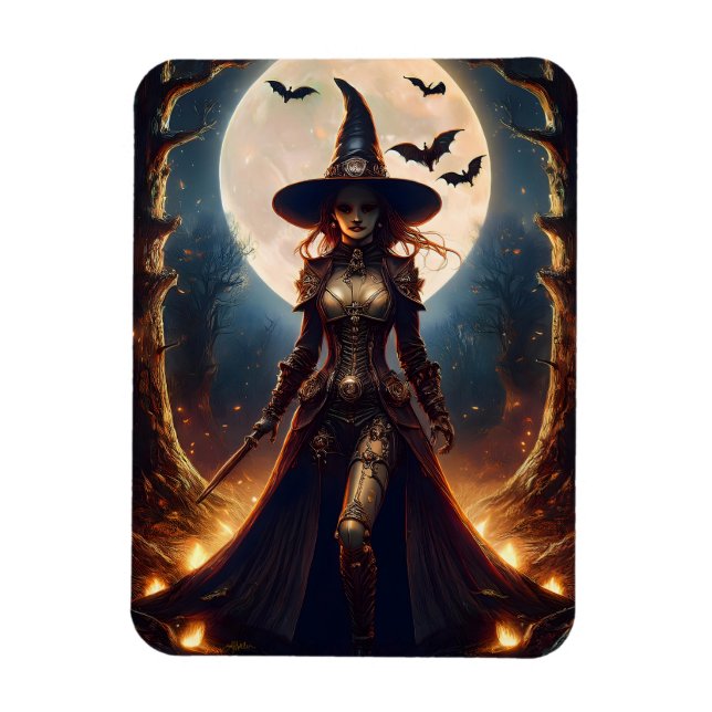 Halloween-Steampunk-Waldhexe Magnet (Vertikal)