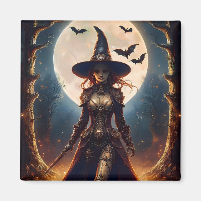 Halloween-Steampunk-Waldhexe Magnet (Vorne)