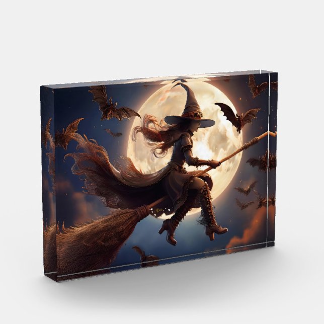 Halloween Steampunk Witch Moonlight Flight Fotoblock (Links)