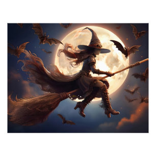 Halloween Steampunk Witch Moonlight Flight Fotodruck