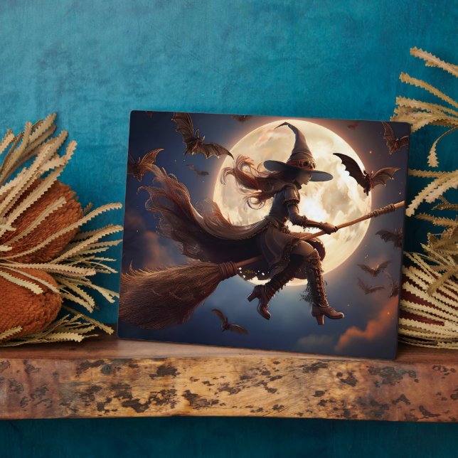Halloween Steampunk Witch Moonlight Flight Fotoplatte (Seite)