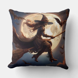 Halloween Steampunk Witch Moonlight Flight Kissen