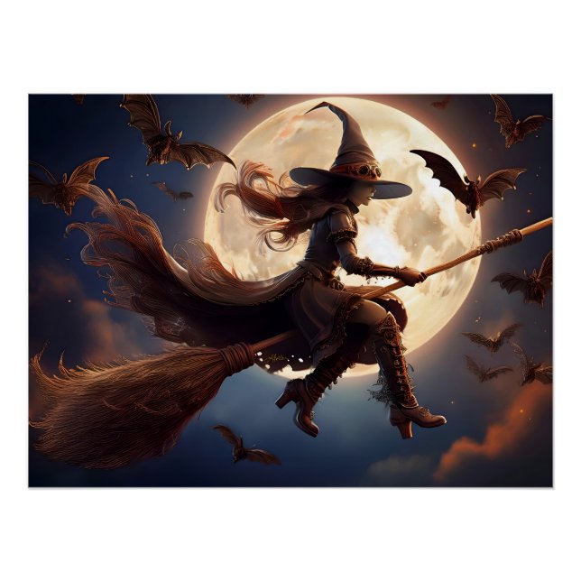 Halloween Steampunk Witch Moonlight Flight Poster (Vorderseite)