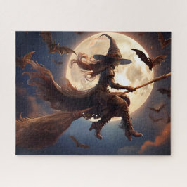 Halloween Steampunk Witch Moonlight Flight Puzzle