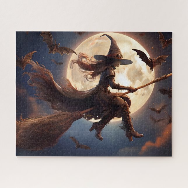 Halloween Steampunk Witch Moonlight Flight Puzzle (Horizontal)