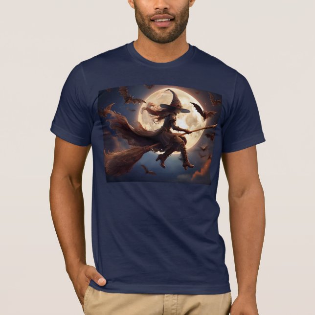 Halloween Steampunk Witch Moonlight Flight T-Shirt (Vorderseite)