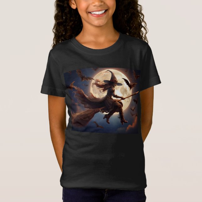 Halloween Steampunk Witch Moonlight Flight T-Shirt (Vorderseite)
