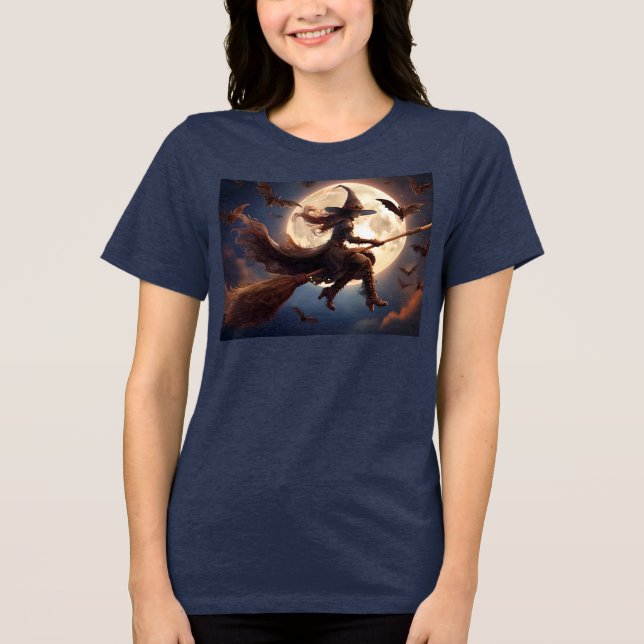 Halloween Steampunk Witch Moonlight Flight Tri-Blend Shirt (Vorderseite)