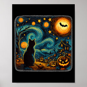 Halloween Stern Nacht Schwarze Katze Kürbisse Kuns Poster