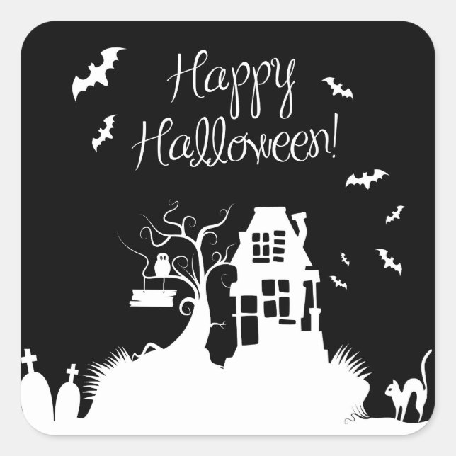 Halloween-Sticker für Schwarz und Weiß, Spuk Quadratischer Aufkleber (Vorderseite)