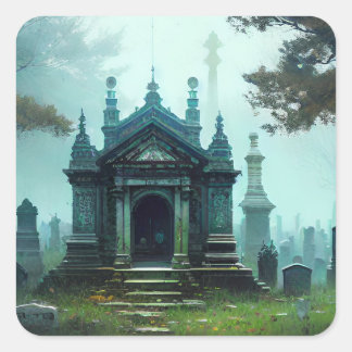 Halloween-Sticker Graveyard-Mausoleum Quadratischer Aufkleber
