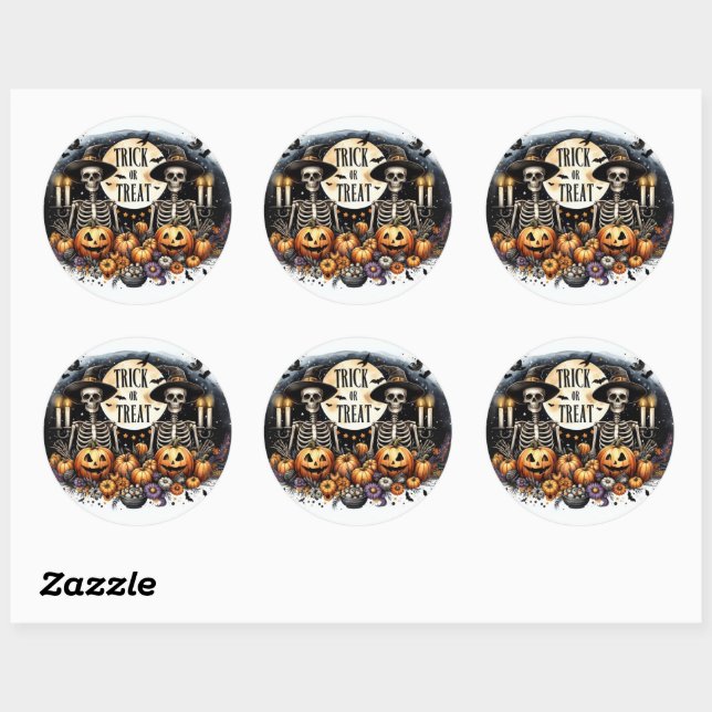 Halloween Sticker mit Skeletten (Blatt)