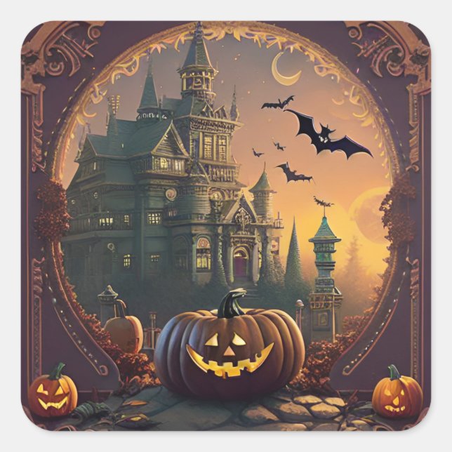 Halloween Sticker Vintag Pumpkin Szene Zwei (Vorderseite)