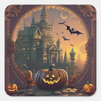 Halloween Sticker Vintag Pumpkin Szene Zwei