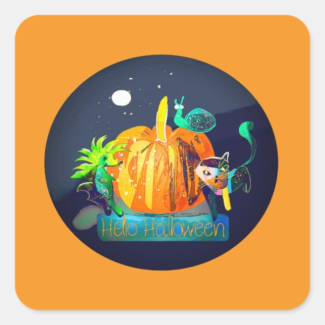 Halloween Stickers — Cartoon Pumpkin & Animals  (Vorderseite)