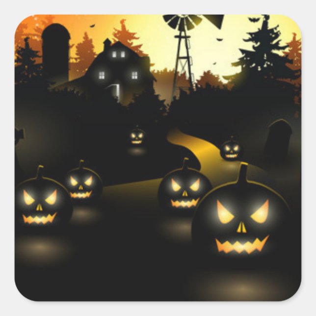 Halloween Stickers-Pumpkins Quadratischer Aufkleber (Vorderseite)