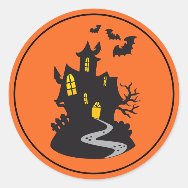 Halloween Stickers-Spuk Haus Runder Aufkleber (Vorderseite)