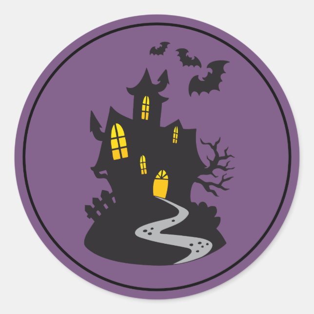 Halloween Stickers-Spuk Haus Runder Aufkleber (Vorderseite)