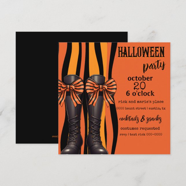 Halloween Stiefel und Bows in Orange und Black Par Einladung (Vorne/Hinten)