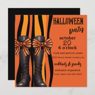 Halloween Stiefel und Bows in Orange und Black Par Einladung
