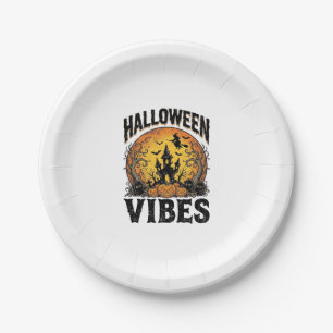 Halloween-Stimmung Vintage-Geister-Mond-Shirt-Desi Pappteller