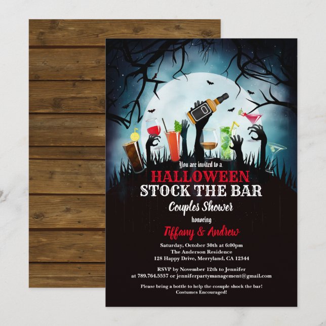 Halloween Stock Bar Einladung Zombie Cocktail (Vorne/Hinten)