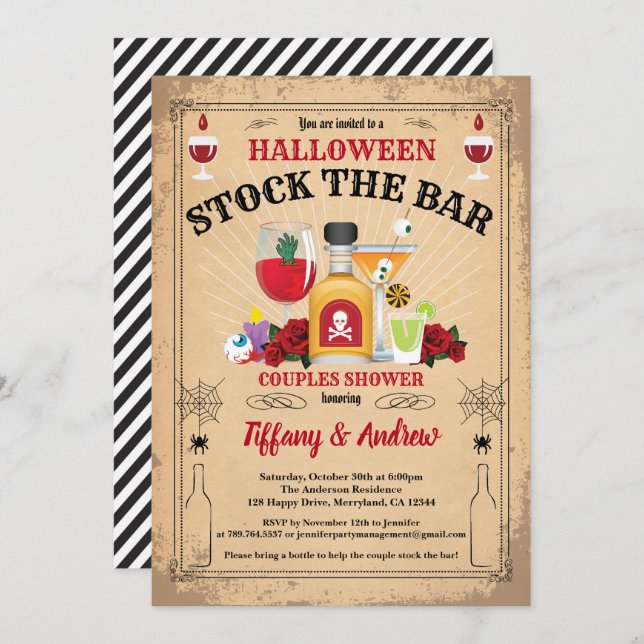 Halloween Stock der Duscheinladung für Bar Paare Einladung (Vorne/Hinten)