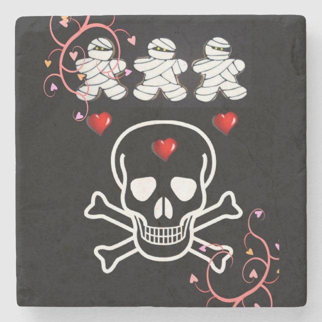 Halloween-Stone-Untersetzer, Skull Steinuntersetzer (Vorderseite)